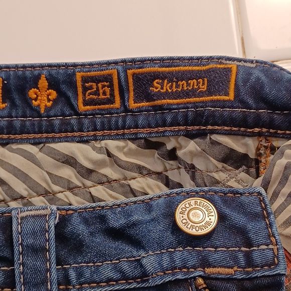 Rock Revival Alivia Jeans, Size 26, Low-Rise, Skinny, Distressed, Bedazzled - Picture 10 of 14